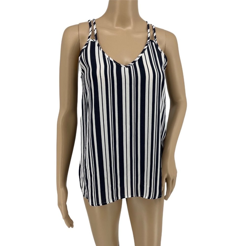 Pink Rose sleeveless v neck tank cami top Small blue white stripe